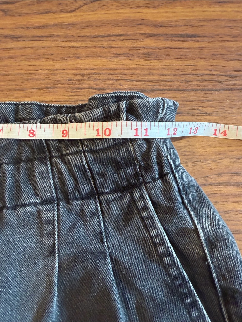 High-Waist Paperbag Black/Grey Denim Shorts - Picture 3 of 6